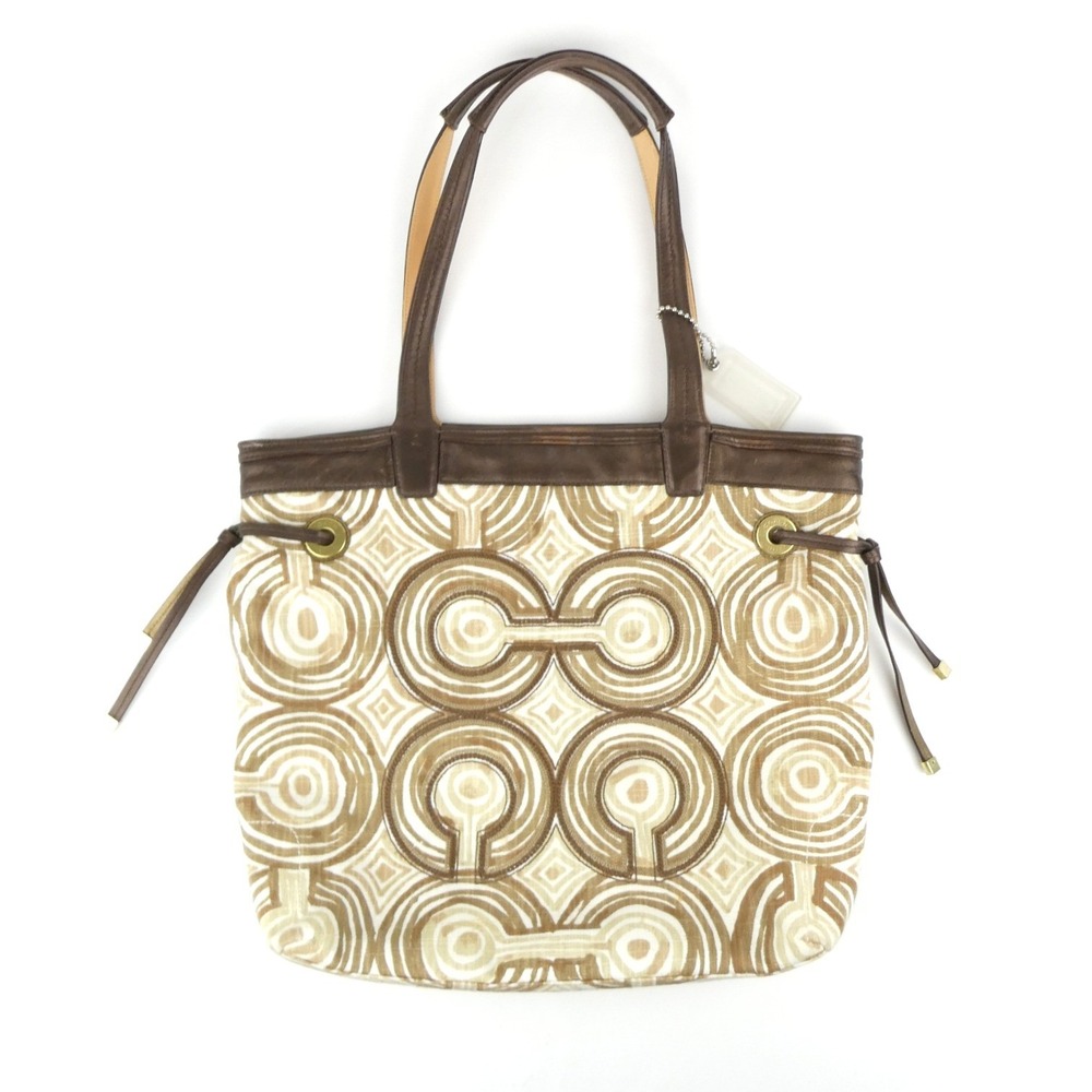 Coach Audrey Signature Khaki Brown Op Art Large Slim Tote 17044